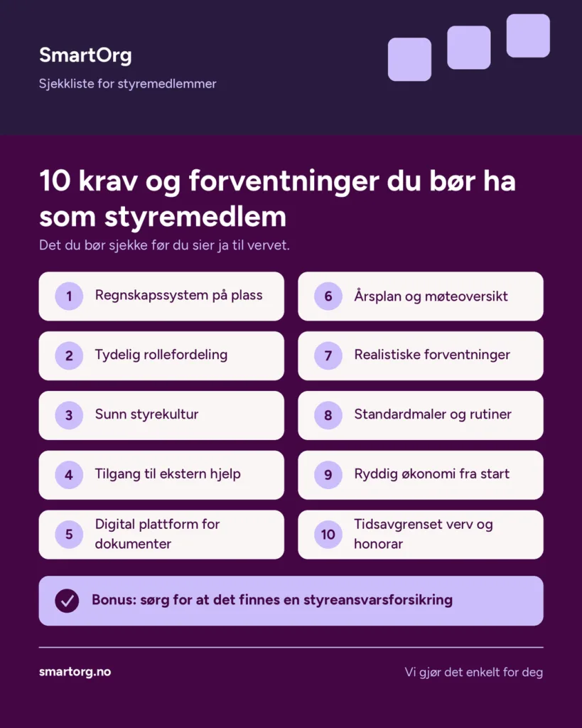 sjekkliste for nye styremeldemmer